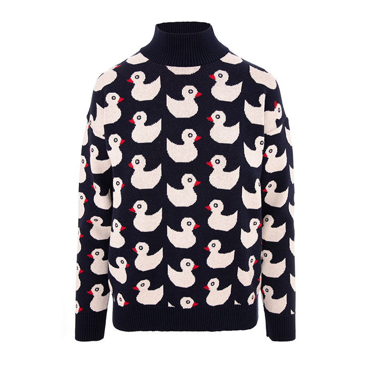 Duck Jacquard Sweater in Navy